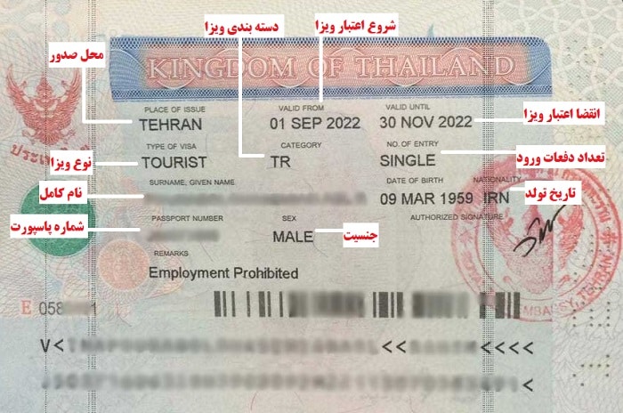 نمونه ویزای تایلند در پاسپورت